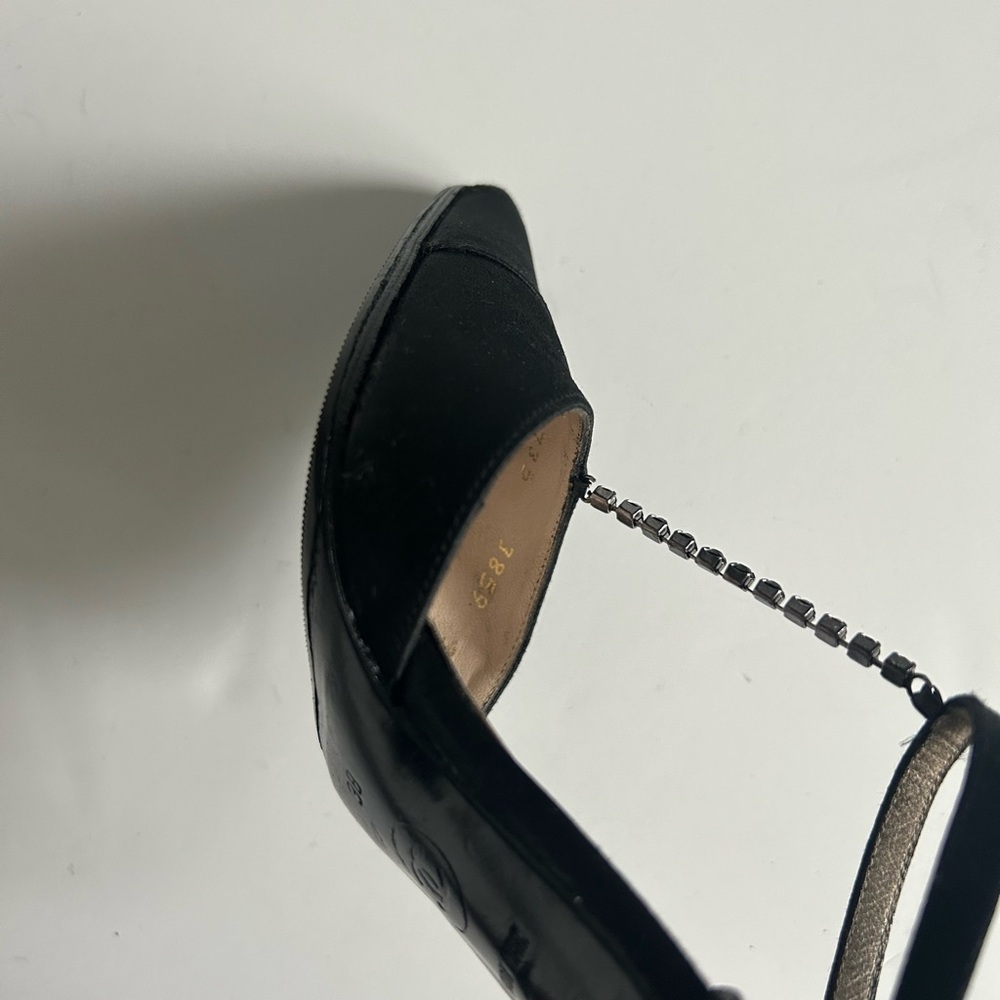 CHANEL Vintage Black Silk Satin T-Strap Heels Rhinestone Detail Karl Lagerfeld - Picture 11 of 13